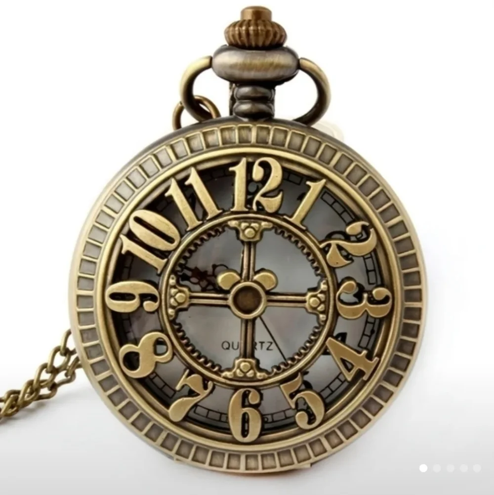 New Mens Fashion Bronze Pocket Watch With Lobster Clasp Necklace